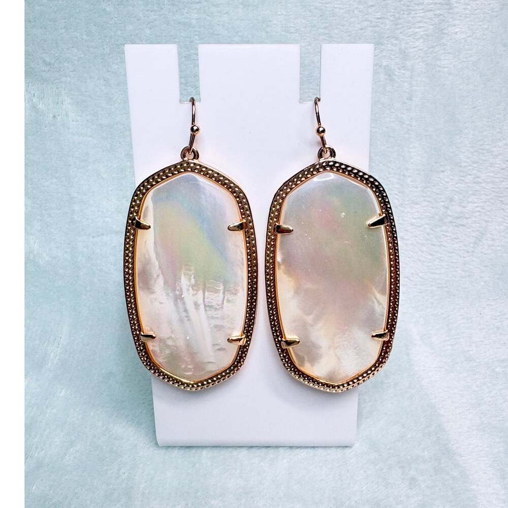 Kendra Scott Dani Mother of Pearl Drop Earrings Gold Tone Iridescent Shell